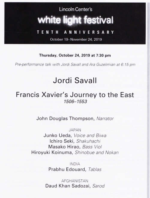 Jordi Savall program note at Lincoln Centre, New York City